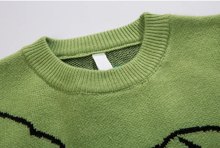 fashion knitted sweater autumn winter o neck dinosaur pattern pullover streetwear unisex casual loose sweaters jumper knitwears unique limited edition hoodie, aesthetic street look hoodie, trendy hip hop style outerwear