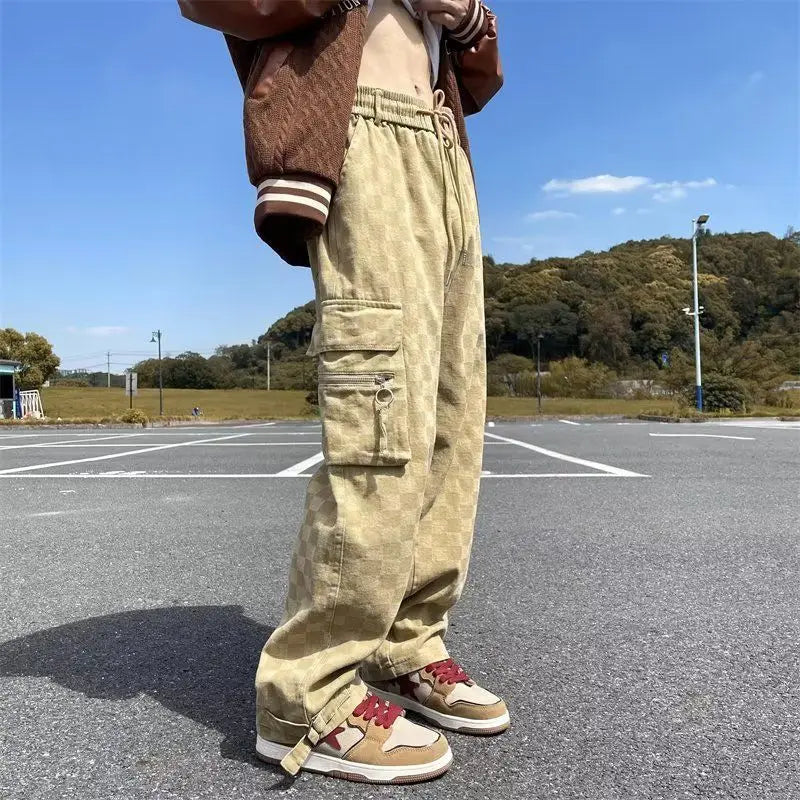 korean street ins overalls men women high street retro personality straight japanese style versatile loose y2k wide leg pants unique default style 3221