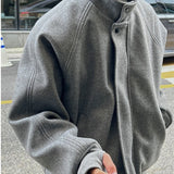 Autumn and Winter Korean Grey Stand Up Collar Jacket for Men's Trendy Ins Loose and Versatile Design Y2K Zipper Short Coat