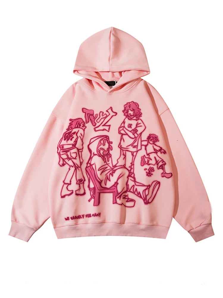 2023 Y2K Streetwear Pink Hoodie Sweatshirt Funny Cartoon Graphic Hoodie Autumn Harajuku Anime Hooded Pullover Hip Hop Hipster