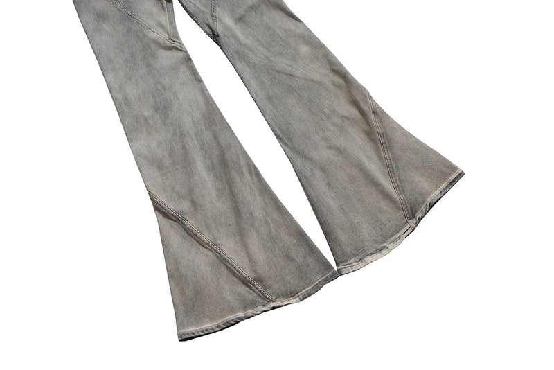 ro ribbons desert colore high elastic micro flared jeans mens straight baggy casual boot cut oversize solid loose denim trousers unique jeans style 877