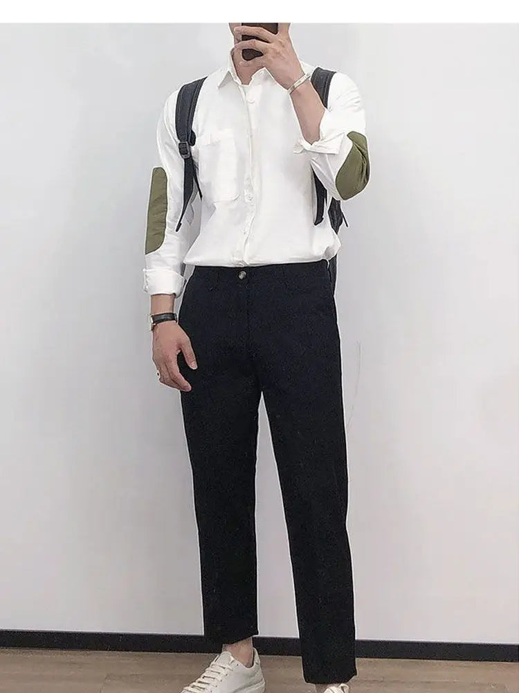 2023 Spring And Autumn New Casual Shirt Men's Splicing Retro Loose Long-sleeved Shirt Boutique Clothing Simple Style