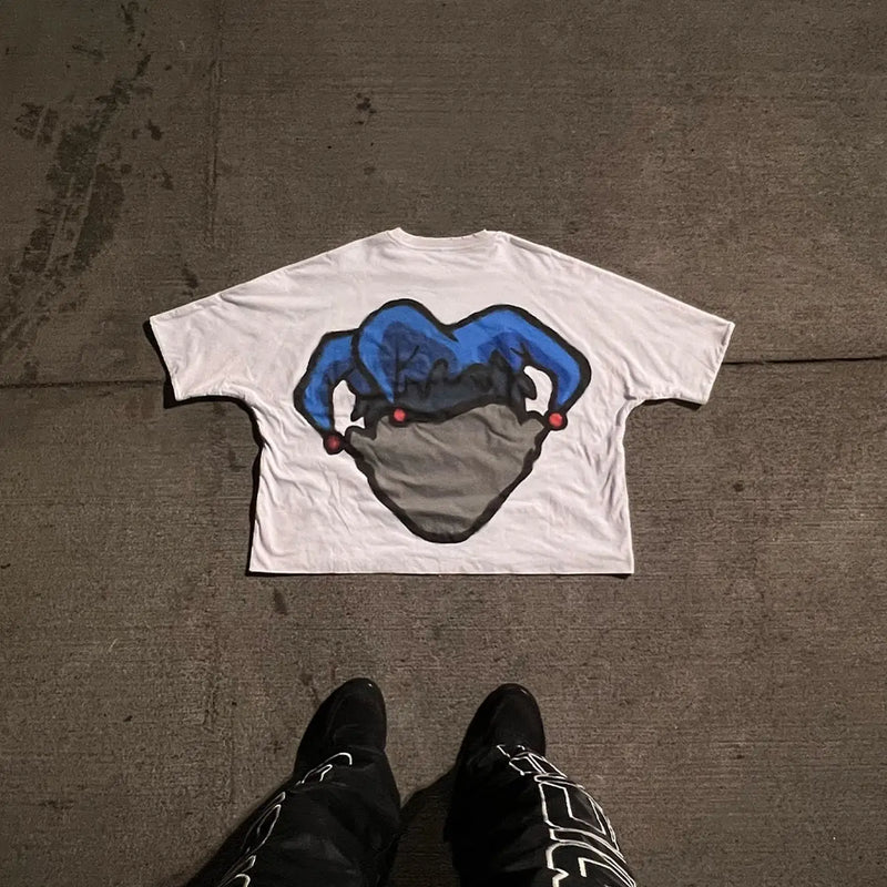 Skatercore Anime panel – American Fashion Trend Letter Print Oversized Round T Shirt