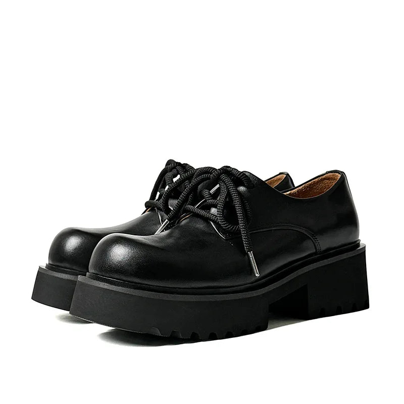 Men High Quality Genuine Leather Streetwear Fashion Casual Hip Hop Derby Shoes Cow Leather Rubber Foam Sole High Heels Shoes