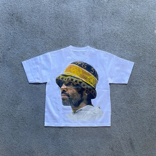 anime drip tee with scanned cartoon print and neon overlay