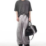 street mens jeans hip hop double waist head gradient smudging trend denim pants y2k 2024 new streetwear american cowboy trousers unique jeans style 461