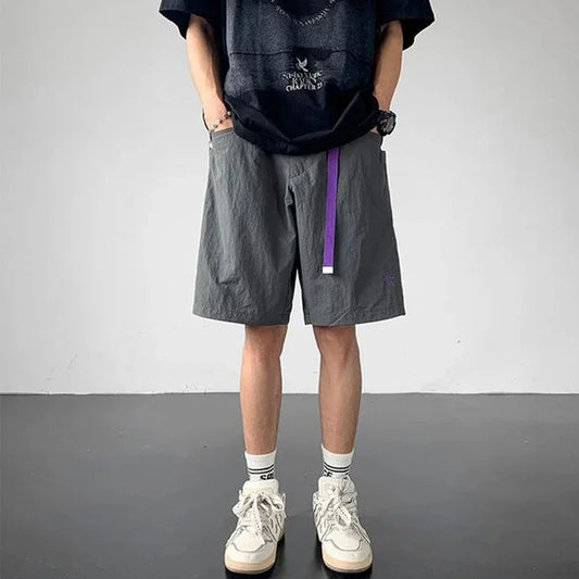 summer functional overalls mens unisex y2k street fashion embroidery casual pants sweatpants shorts knee length cargo shorts urban active pants