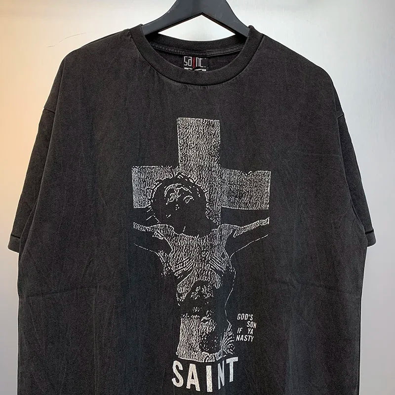 Trapwear Shirt – Vintage Wash Black Saint T Shirts Men Woman Best Quality Two – Urban Streetwear for Men & Women