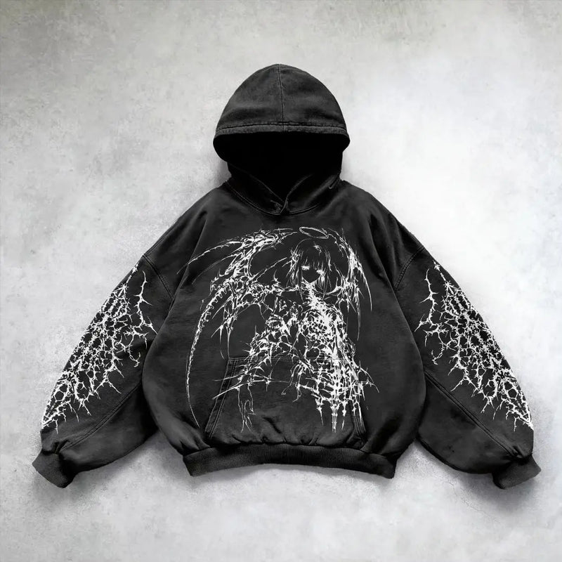 Anime Aesthetic Tee – Harajuku Y2K Tops Oversized Sweatshirt Hoodie Skull Goddess