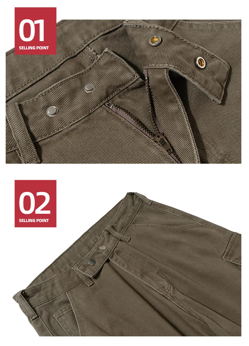 mens baggy jeans ribbon pockets loose cargo pants luxury designer man denim pants jeans trousers unique cargo style 5753