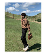 Spring And Autumn New Korean Style Shirt Men Suede Loose Trendy And Ve