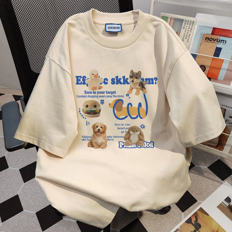 Y2k Anime panel – Summer Street Men And Women Trendy Personality Dog Print Rou