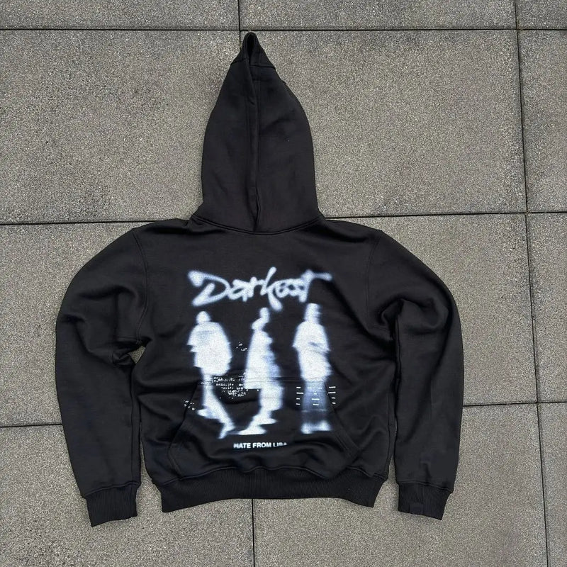Y2k Winter Long Sleeved Hoodie Sweatshirt Oversized Winter Clothes Streetwear Y2k Vintage Punk Graffiti Print Top School Ootd