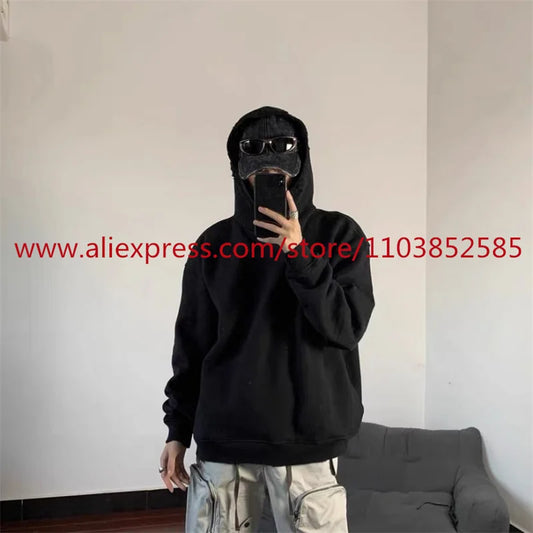 2024 Autumn Winter High Street Basic Vintage Damaged Hole Loose Hoodie