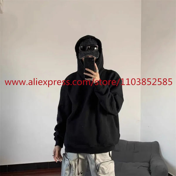 2024 Autumn Winter High Street Basic Vintage Damaged Hole Loose Hoodie