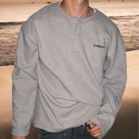 Personalized Floral Gray Waffle Print Long-sleeved Autumn American Men's Women's Y2K Round Neck Sweatshirt