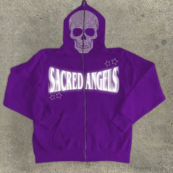 European American 2024 dark skull hip-hop sweatshirt trend men and women personalized zipper loose cardigan hooded jacket top
