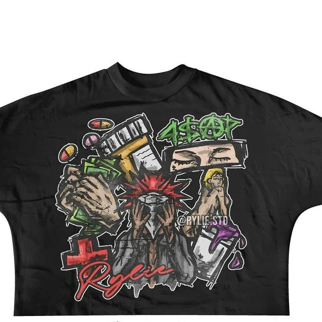 Cyberpunk Broken heart – New Gothic Cartoon Letter Printed Large Pattern T Shirt Cott