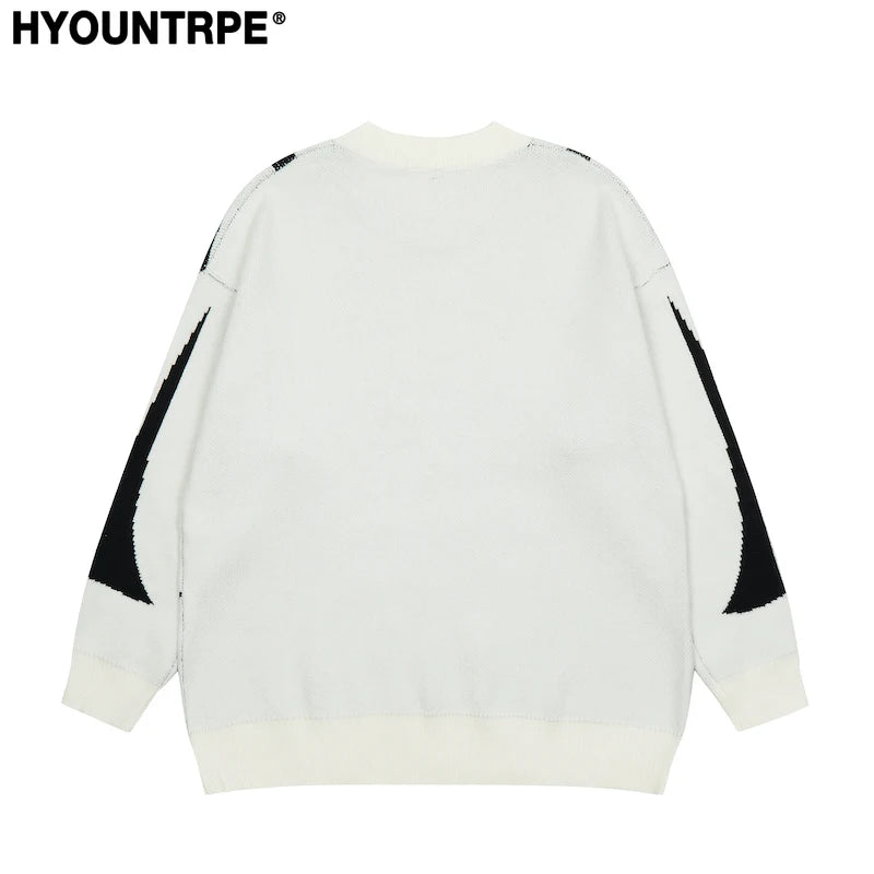 mens streetwear sweater hip hop letter geometry knitted sweater pullover new casual autumn o neck cotton sweater unisex jumpers - gothic aesthetic hoodie for winter, vintage look oversized hoodie, urban fashion pullover