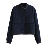 Women Bomber Jacket White Autumn And Winter Button Baseball Bomber Sho