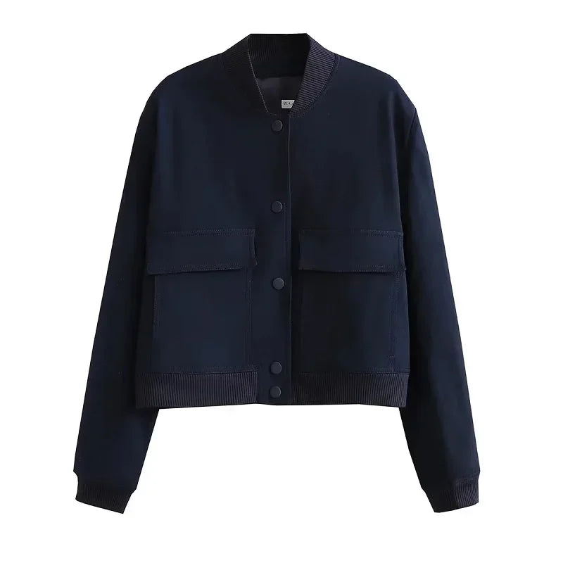 Women Bomber Jacket White Autumn And Winter Button Baseball Bomber Sho