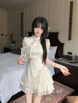 Vintage Chinese Style Cheongsam High Split Mini Dress 2024 Tie Dye Gothic Women Aesthetic Bandage Dresses Y2k Sexy Bodycon Robe