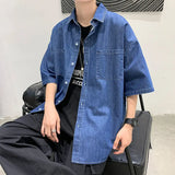 American summer thin denim shirt for men and women loose fit hip-hop short sleeved retro personality casual street top harajuku