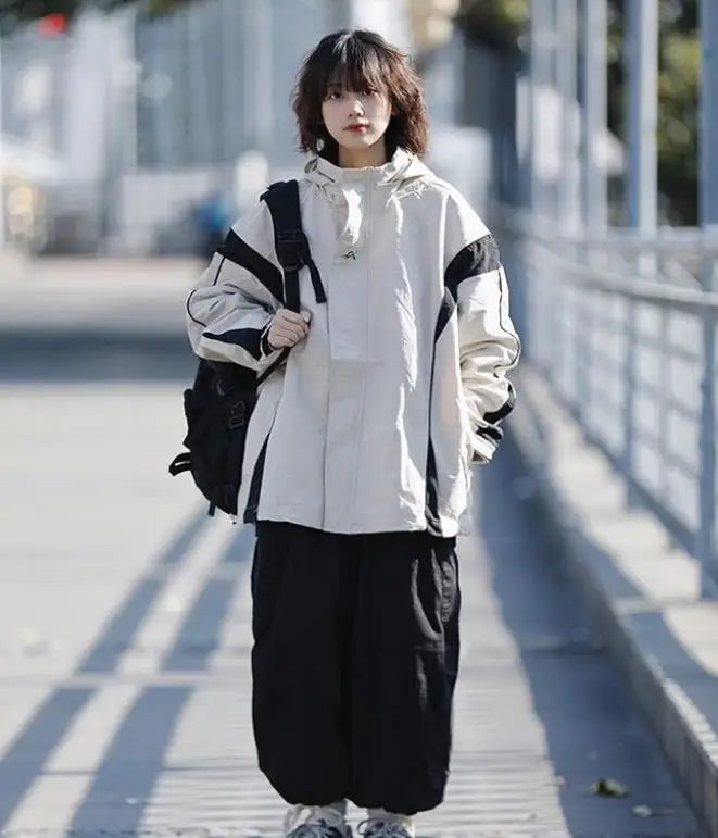 outdoor sports coat set new unisex couple 2 piece set casual hooded windbreaker big pocket wide leg workwear pants suits unique default style 4470