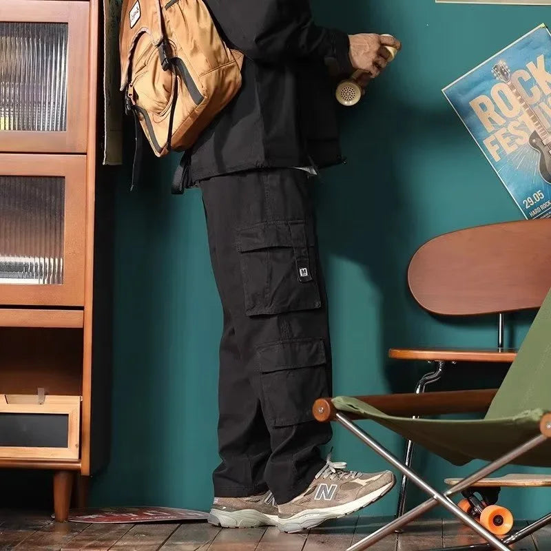 american vintage baggy cargo pants men outdoor sport military tactical sweatpants y2k straight multi pocket overalls trousers streetwear sweatpants