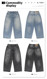 Splashing ink to wash old baggy retro jeans