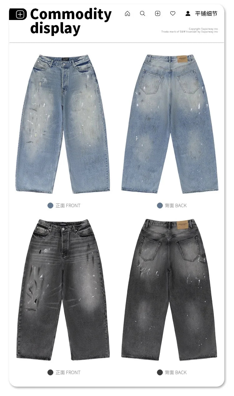 Splashing ink to wash old baggy retro jeans
