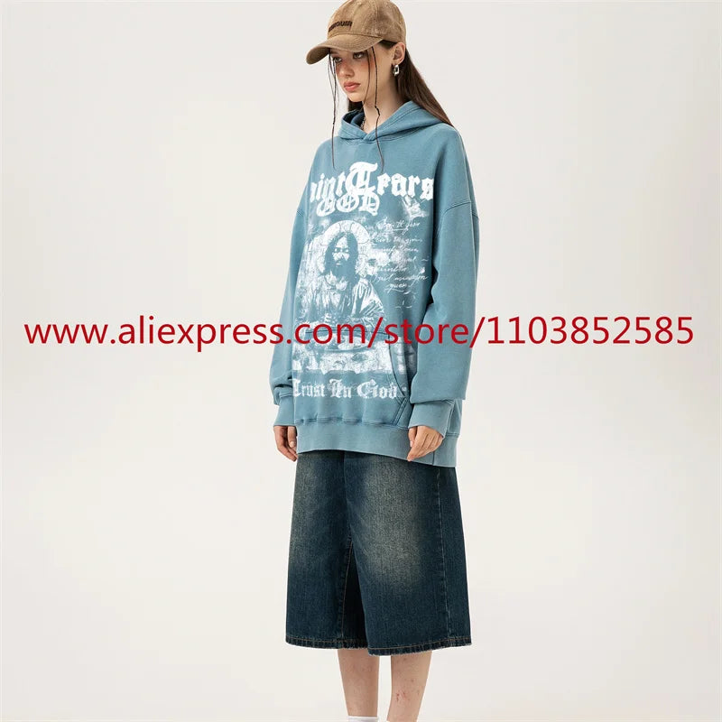 2024 New Vintage Letter Printed Mens Hooded Sweatshirt Long Sleeved Cl