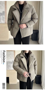 Winter Splice Collar Cotton-padded Leather Jacket Men Streetwear Fashion Loose Casual Thicken Warm Leather Parkas Coat Jacket