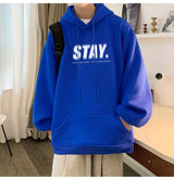 New In Letter Stay Print Sweatshirts Men Casual Vintage Fleece Pullover