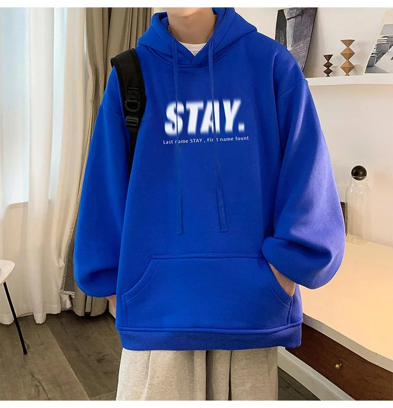 New In Letter Stay Print Sweatshirts Men Casual Vintage Fleece Pullover