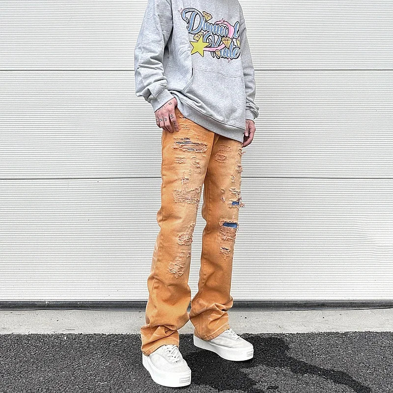 american high street washed torn jean mens y2k baggy ripped jeans cat whisker patch straight tube casual pants jeans hip hop unique jeans style 799
