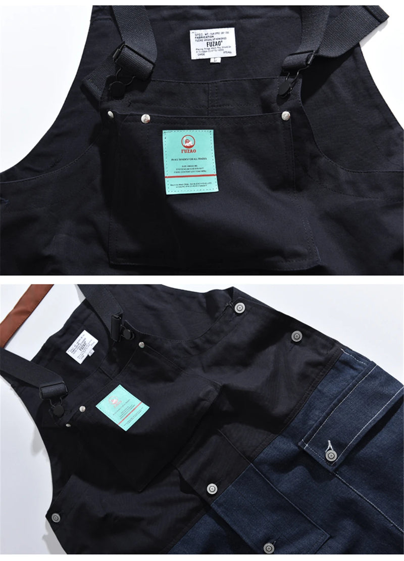 2023 summer cargo overalls pants men patchwork denim jumpsuits loose work pants solid color casual streetwear cargo trousers unique cargo style 4518