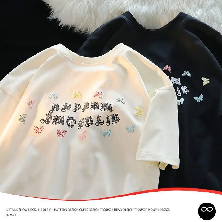 Y2k Vintage t-shirt – Harajuku Butterfly Flower Childlike Painting T Shirts Studen