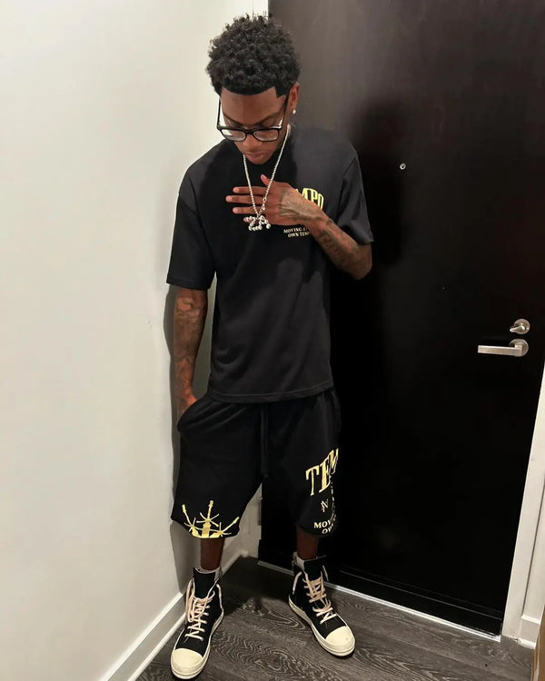 American Harajuku Super Swordball Short Sleeve Shorts Two Piece Set Gothic Cotton y2k Top Gothic Letter Pattern Harajuku