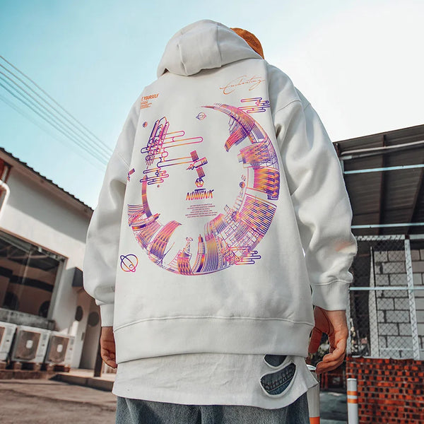 High Street Graffiti Graphic Hoodie Mens Loose Fleece Hoodies Harajuku