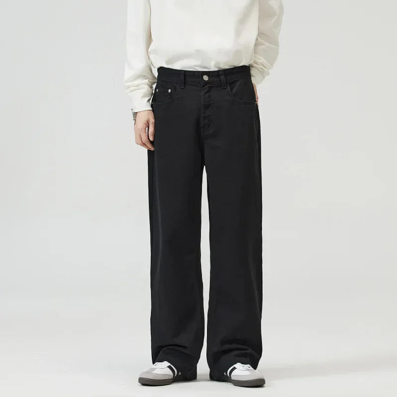 men solid color denim wide leg straight streetwear fashion loose casual jeans pants women y2k jeans trousers unique jeans style 1839