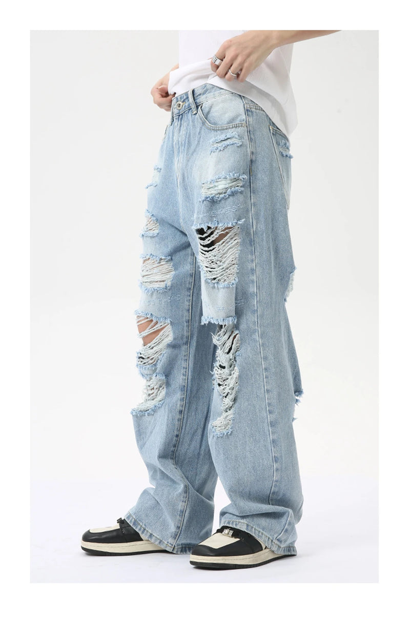 vintage ripped straight jeans blue baggy jeans trousers streetwear luxury loose casual distressed denim pants male y2k hombre unique jeans style 587