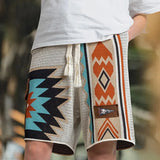 mens casual cargo shorts summer american retro knitted shorts contrast color embroidery geometric beach five point casual pants military streetwear pants