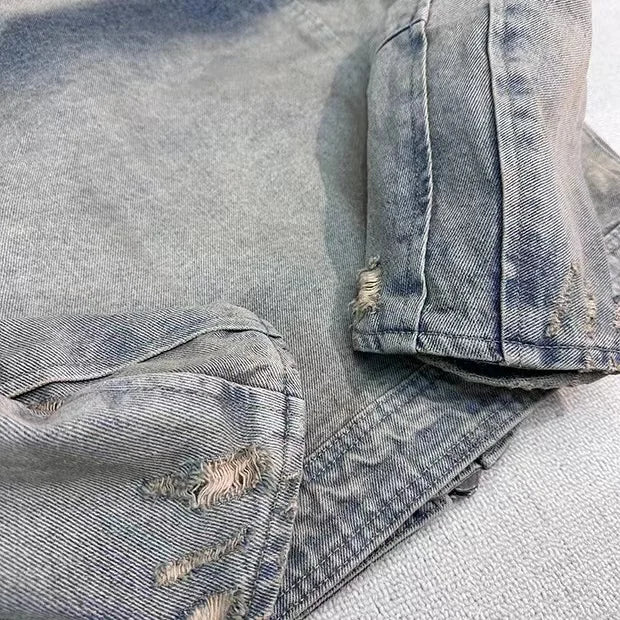 streetwear jacket featuring collarless wash denim motorcycle jacket design – premium quality jacket for men