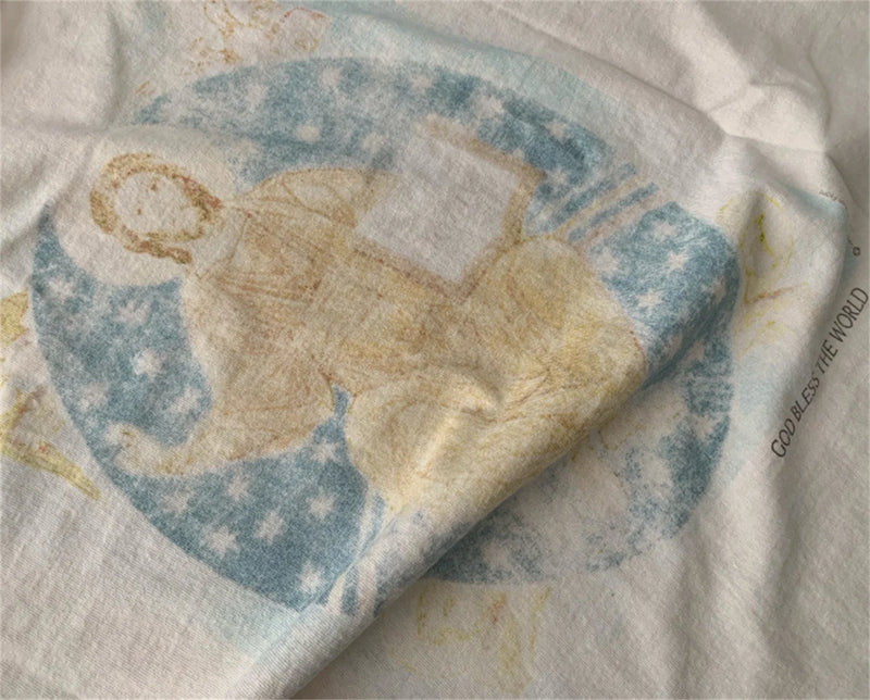 Cyberpunk Aesthetic print tee – Vtg Summer Printed Holy Mother Portrait Short Sleeved T Shir