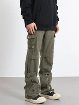 hip hip pants men bottom zipper cargo pants streetwear side pockets harajuku joggers unisex baggy loose straight cotton trousers relaxed fit joggers