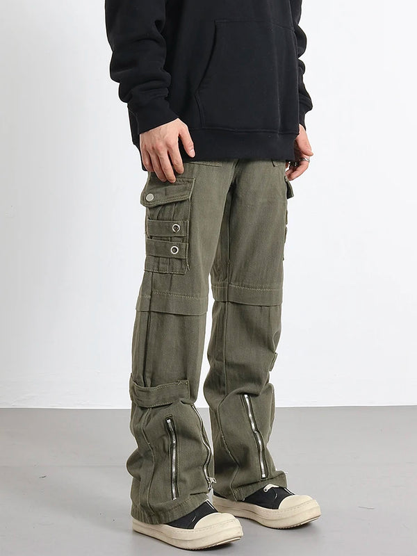 hip hip pants men bottom zipper cargo pants streetwear side pockets harajuku joggers unisex baggy loose straight cotton trousers relaxed fit joggers