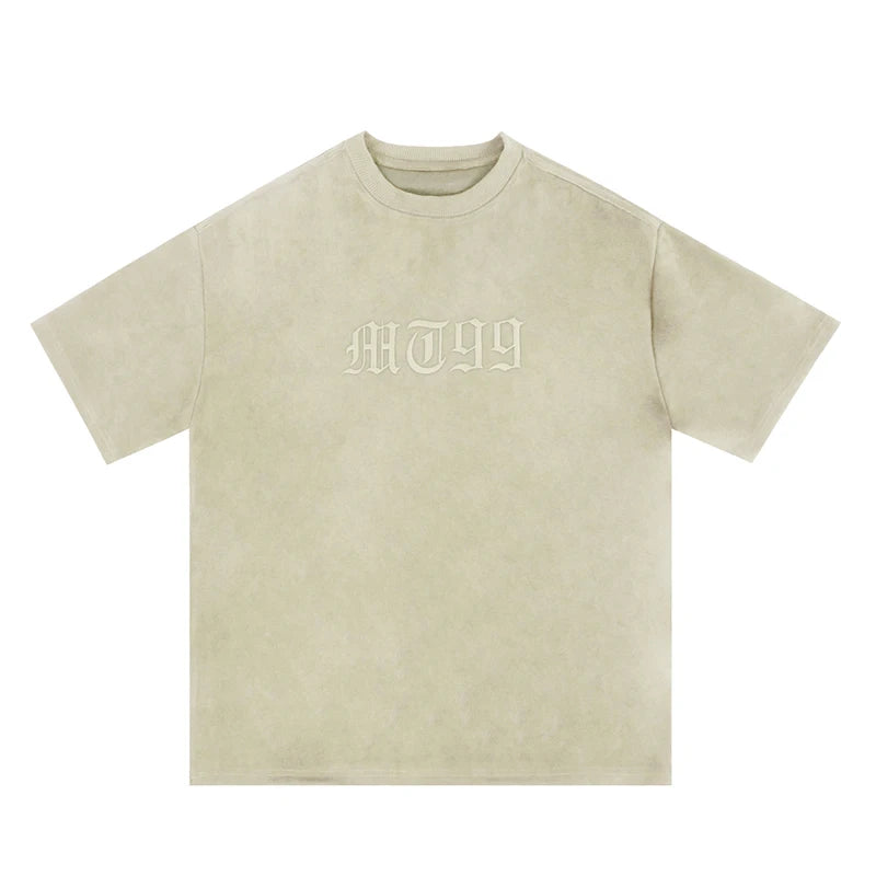 Original Letter Embroidery O Neck Suede Summer Short Sleeve Streetwear Casual Oversized Top