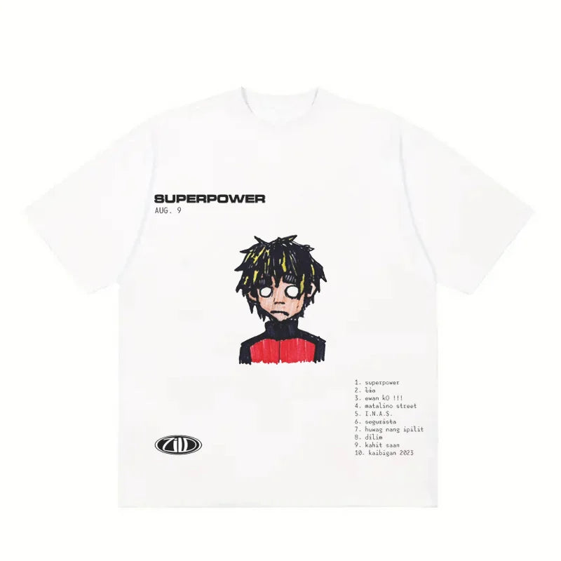 bold pastel cartoon t-shirt with broken urban graffiti flare