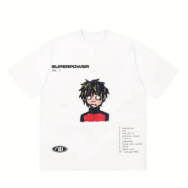 bold pastel cartoon t-shirt with broken urban graffiti flare